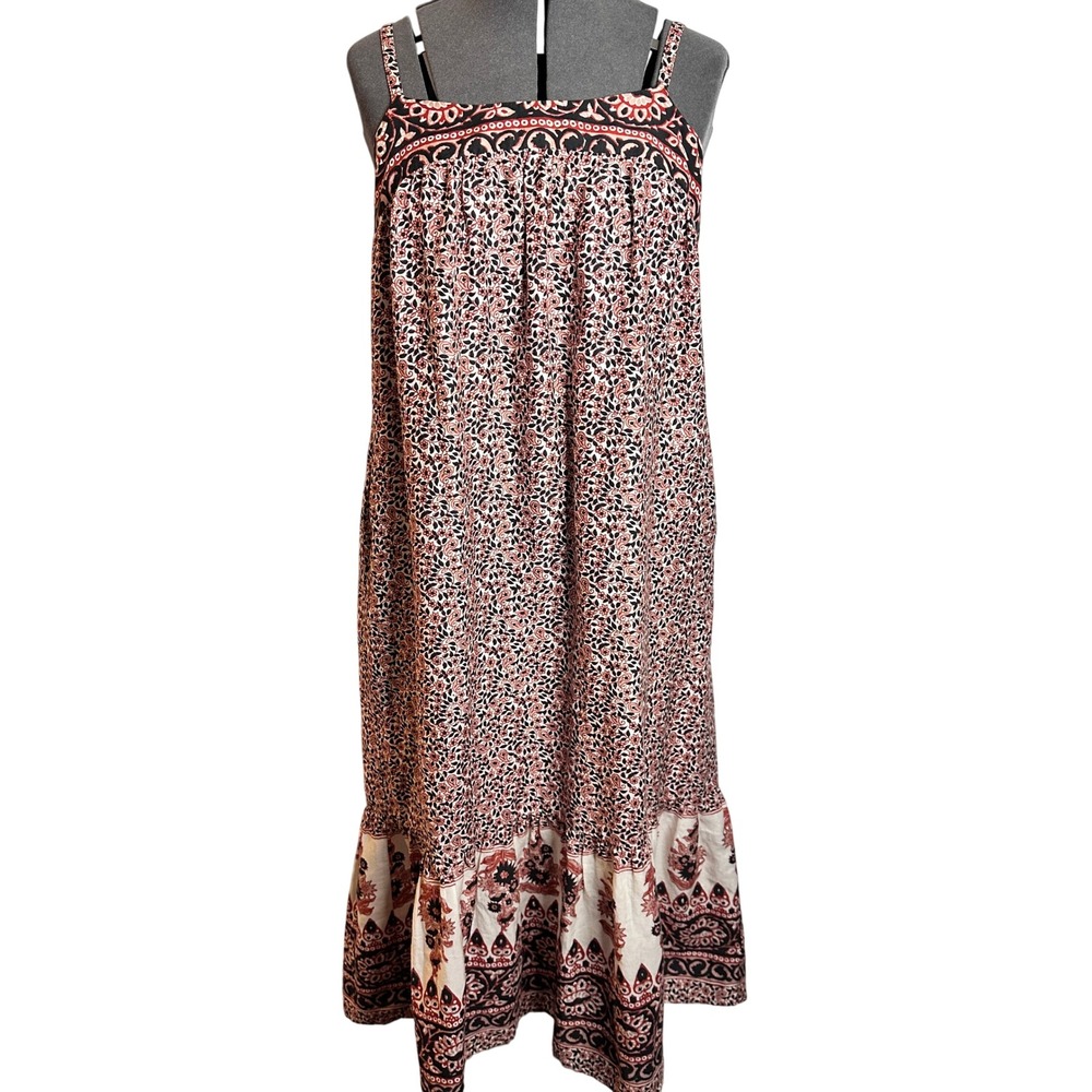 XiRENA Dakota Floral Paisley Multi Henna Boho Midi Dress Silk Cotton XS-S